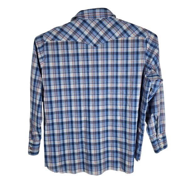 Wrangler‎ Big Man 1X Pearl Snap Shirt Long Sleeve Blue Western Plaid - Picture 3 of 6